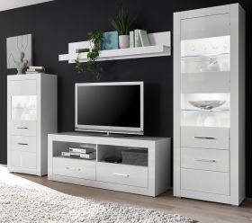 Wohnwand Carrara in wei� Hochglanz Wohnkombination 4-teilig 300 x 198 cm
