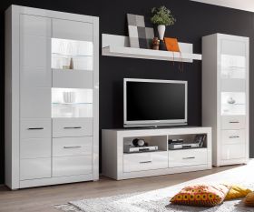 Wohnwand Carrara in wei� Hochglanz Wohnkombination 4-teilig 335 x 198 cm