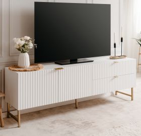 TV-Lowboard Hawick in wei� matt mit 3D-Wellenstruktur TV Unterteil in Komforth�he 179 x 61 cm