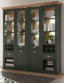 Buffetschrank Norwich in gr�n und Wotan Eiche Landhaus Vitrinenschrank mit Weinregal 194 x 207 cm