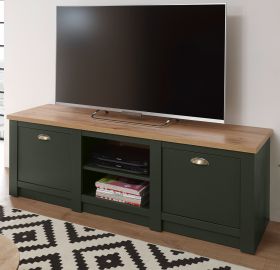 TV-Lowboard Norwich in gr�n und Wotan Eiche Landhaus TV Unterteil 152 x 51 cm