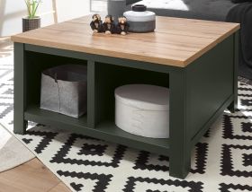 Couchtisch Norwich in gr�n und Wotan Eiche Landhaus Beistelltisch mit Truhe und Ablage 93 x 93 cm quadratisch