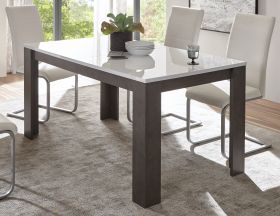 Esstisch Briard in wei� Hochglanz und grau Stone K�chentisch ausziehbar mit Einlegeplatte 158 - 200 x 88 cm