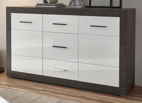 Sideboard Briard in wei� Hochglanz und grau Stone Wohn- und Esszimmer Kommode 164 x 97 cm