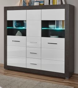 Highboard Briard in wei� Hochglanz und grau Stone Wohn- und Esszimmer Vitrine 149 x 142 cm