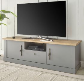 TV-Lowboard Rideau in grau und Artisan Eiche Landhaus TV Unterteil 155 x 48 cm
