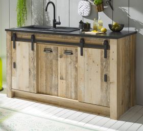 K�chenschrank Stove in Used Wood hell und anthrazit K�che Unterschrank f�r Sp�le oder Kochfeld 161 x 93 cm