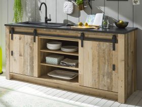 K�chenschrank Stove in Used Wood hell und anthrazit K�che Unterschrank f�r Sp�le oder Kochfeld 201 x 93 cm