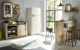 K�che mit Theke Stove in Used Wood hell und anthrazit K�chenschrank Set 5-teilig