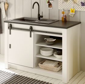 K�chenschrank Stove in wei� Pinie und anthrazit Landhaus K�che Unterschrank f�r Sp�le oder Kochfeld 133 x 93 cm