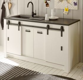K�chenschrank Stove in wei� Pinie und anthrazit Landhaus K�che Unterschrank f�r Sp�le oder Kochfeld 161 x 93 cm