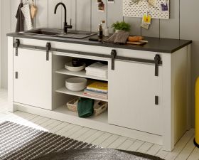 K�chenschrank Stove in wei� Pinie und anthrazit Landhaus K�che Unterschrank f�r Sp�le oder Kochfeld 200 x 93 cm