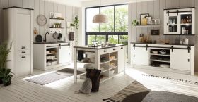 K�che mit Kochinsel Stove in wei� Pinie und anthrazit Landhaus K�chenschrank Set 7-teilig