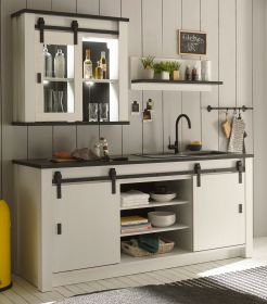 K�che Stove in wei� Pinie und anthrazit Landhaus K�chenschrank Set 3-teilig