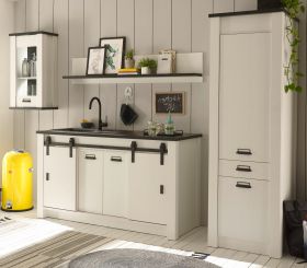 K�che Stove in wei� Pinie und anthrazit Landhaus K�chenschrank Set 4-teilig