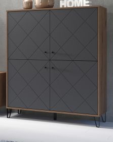 Highboard Rhomba in Graphite Grau und Eiche Kraft Gold Wohn- und Esszimmer Kommode 123 x 136 cm