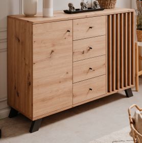 Kommode Madem in Artisan Eiche und Anthrazit mit 3D-Lamellen Wohn- und Esszimmer Sideboard 120 cm