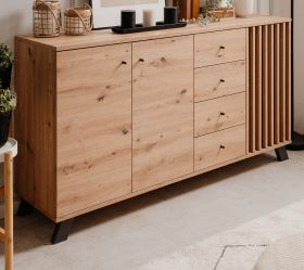 Sideboard Madem in Artisan Eiche und Anthrazit mit 3D-Lamellen Wohn- und Esszimmer Kommode 160 cm