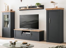 Wohnwand Ribera in grau und Wotan Eiche Landhaus Wohnkombination 4-teilig 322 x 170 cm