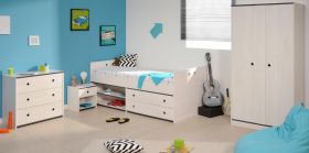 Parisot Kinder- und Jugendzimmer Smoozy21 in wei� Kiefer mit blau oder pink Komplett-Set 4-teilig
