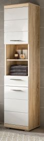 Badezimmer Hochschrank Mambo in wei� Hochglanz und Sonoma Eiche Badschrank 37 x 191 cm