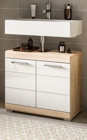Badezimmer Waschbeckenunterschrank Mambo in wei� Hochglanz und Sonoma Eiche Badschrank 60 cm