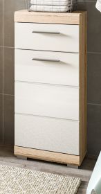 Badezimmer Kommode Mambo in wei� Hochglanz und Sonoma Eiche Badschrank 37 x 88 cm