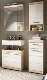Badm�bel Set 4-teilig Mambo in wei� Hochglanz und Sonoma Eiche Badkombination 112 x 191 cm