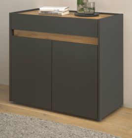 B�ro Kommode Center in grau matt und Wotan Eiche B�roschrank f�r Homeoffice und B�ro 80 x 70 cm