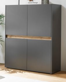 B�roschrank Highboard Center in grau matt und Wotan Eiche Stauraumschrank f�r Homeoffice und B�ro 100 x 122 cm