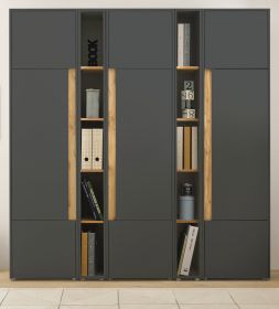 Aktenschrank Set Center in grau mit Wotan Eiche 3x Schrank und 2x Regal B�ro und Homeoffice 190 x 200 cm
