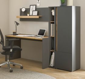 B�rom�bel Set Center in grau matt und Wotan Eiche mit Schreibtisch, Aktenschrank und 2 x Regal f�r Homeoffice