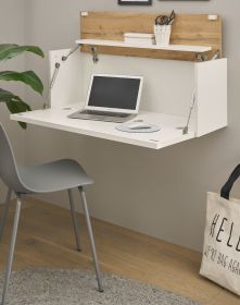 Sekret�r Center in wei� und Wotan Eiche Wandsekret�r f�r Homeoffice und B�ro 100 cm