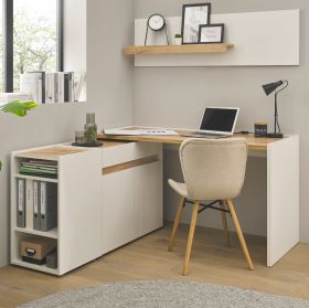 B�rom�bel Set Center in wei� und Wotan Eiche mit Schreibtisch, Kommode und 2 x Regal f�r Homeoffice