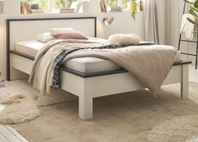 Bett Stove in wei� Pinie und anthrazit Landhaus Einzelbett Liegefl�che 140 x 200 cm
