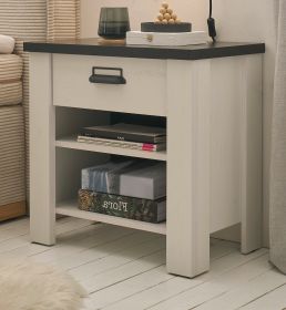 Nachttisch Stove in wei� Pinie und anthrazit Landhaus Nachtkommode mit Schubkasten in Komforth�he 60 x 61