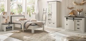 Schlafzimmer Set 4-teilig Stove in wei� Pinie Landhaus mit Bett, Kleiderschrank, Nachttisch und Kommode