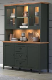 Buffetschrank Meadow in gr�n und Evoke Eiche Landhaus Wohn- und Esszimmer Vitrine inklusive LED 146 x 198 cm