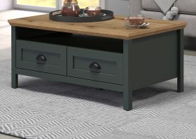 Couchtisch Meadow in gr�n und Evoke Eiche Landhaus Beistelltisch 101 x 60 cm