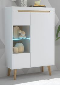 Highboard Isgard in wei� matt und Scandi Eiche Vitrine skandinavisch 90 x 134 cm