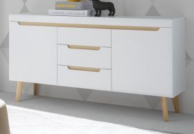 Sideboard Isgard in wei� matt und Scandi Eiche Kommode skandinavisch 160 cm, Soft-Close
